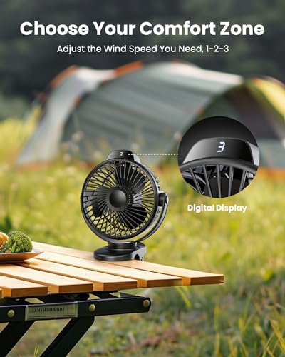 Koonie-Portable-Clip-On-Fan-Small-USB-Fan-Battery-Operated-3-Speed-Rechargeable-Mini-Fan-With-LED-Display-360-Rotate-Personal-Cooling-Desk-Fan-for-Stroller-Travel-Camping-Golf-Gym