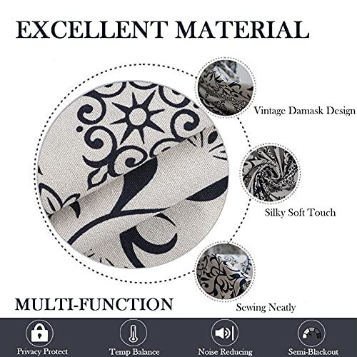 Colorbird Vintage Damask Semi-Blackout Window Curtains 2 Panels Bohemian Style Cotton Linen Darkening Curtains Rod Pocket Window Drapes For Living Room Bedroom (52" W X 95" L, Blue) #TOP2