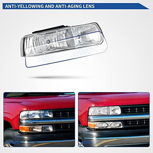 Image of OEDRO Headlight Assembly Replacement for 1999-2002 Chevy Silverado 1500 2500 /2001 2002 Chevy Silverado 1500HD 2500HD 3500 /00-06 Tahoe Suburban 1500 2500 Headlamp with Bumper Light Amber Reflector