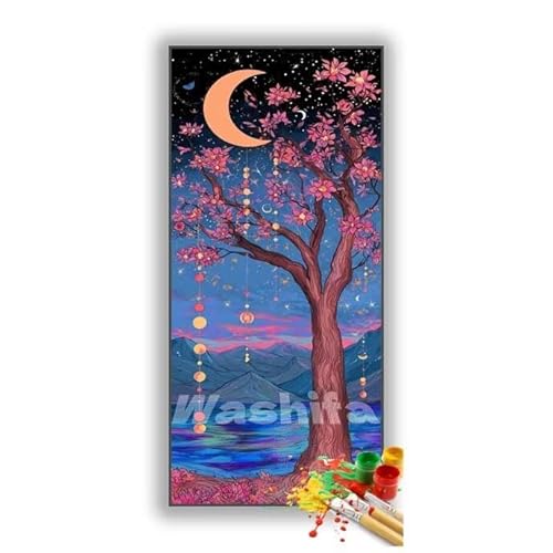 �������G �� �c���[ �����h��G �L�b�g DIY ��l ���S�Ҍ��� �f�W�^�����G ��h�� �����L�b�g�ɂ��G�� Paint By Numbers �A�N�����y�C���g ���ʉ� �����Ńy�C���g �z�[�� �I�t�B�X���� �M�t�g 35x70 cm, �t���[���Ȃ�