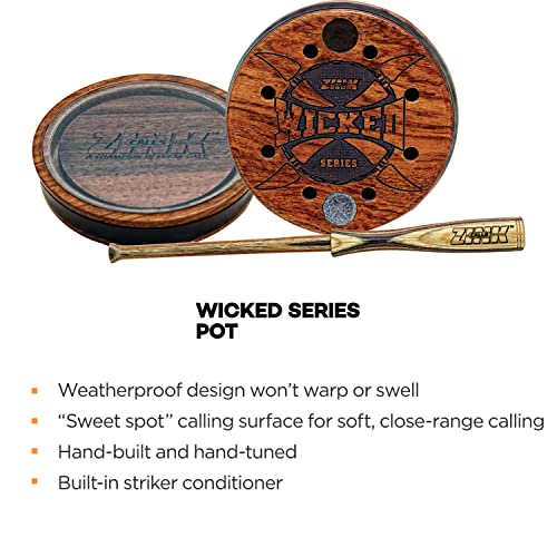 Zink Wicked Series Hunting Pot Turkey Call | Wood/Acrylic Durable Weatherproof Traditional Design Hand-Tuned Soft Close-Range Calling, Crystal #TOP1