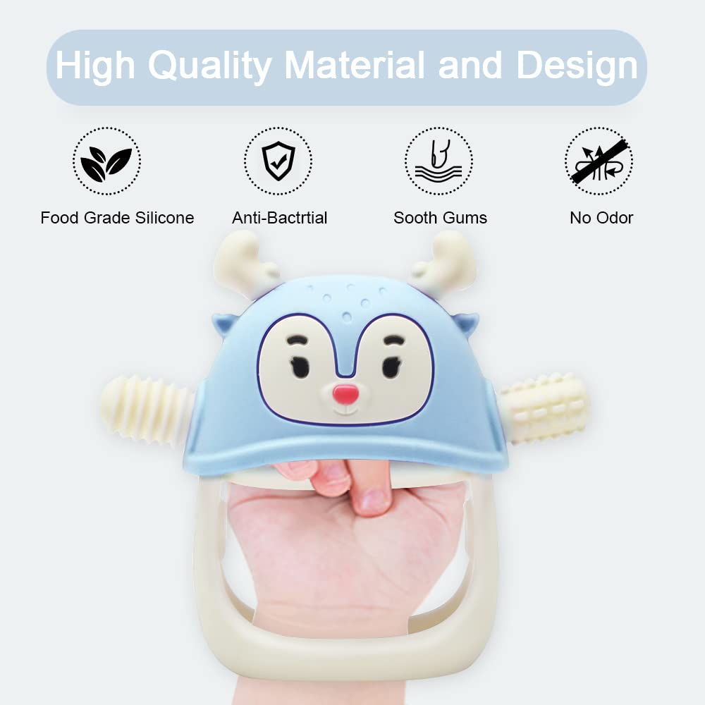 Smily Mia Reindeer Organic Baby Teething Toys 0-6Months, Baby Teething Mitten for 3-6Months, Easy to Hold Stem with Chewing Nubs for Teething Pain Relief for 6-12Months Babies, Sky Blue : Baby