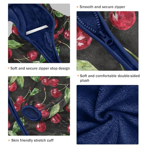 CHIFIGNO Cherry Green Leaves Hooded Jacket with Hood Toddler Boy Hoodie for Fall Winter Toddler Zip up Hoodie Boy 5T3