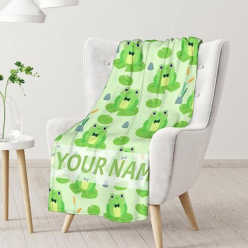 Personalized Frog Blanket Gifts with Name - 30x40 Inches Cute Throw for Girls & Boys - Green Soft Fuzzy Blankets for Couch & Office