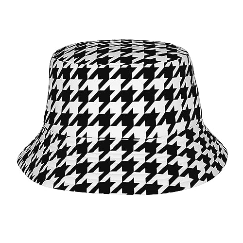 XNCHDK Houndstooth Black White Man Woman Bucket Hat Summer Cap Outdoor Hats 3D Print Fisherman Couple Caps