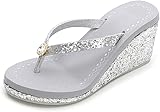 Chanclas de plataforma para mujer Sandalias de diamantes de imitación Zapatilla de cuña para el verano (Gris-1, numeric_37)