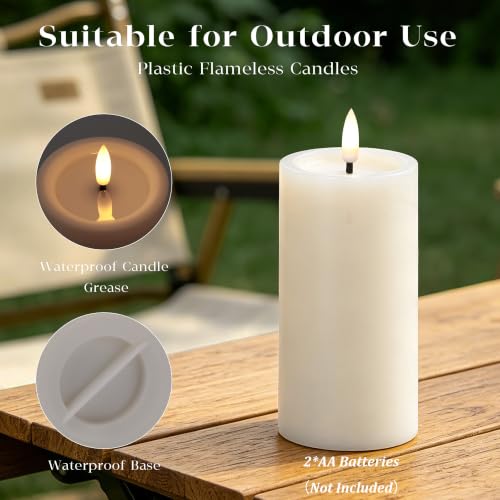 Image of JOIONE Outdoor Waterproof Flameless Pillar Candle with Remote 4 Pack White