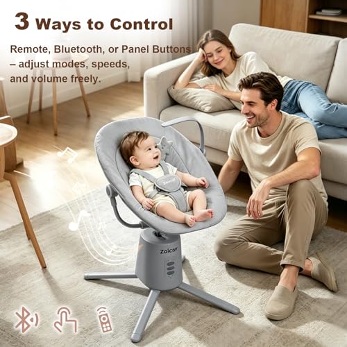 Image of Zoicay Baby Swing,Baby Swings for Infants with 3 Modes & 5 Speeds, BT Enabled App & Remote Control, Electric Swing - 6 Melodies and 3 Timer Setting, 2 Seat Positions and 5-Point Harness Swing (Gray)