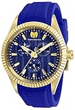 Boîtier en acier inoxydable doré, 42 mm de diamètre x 12,5 mm d'épaisseur ; cadran bleu ; aiguilles lumineuses