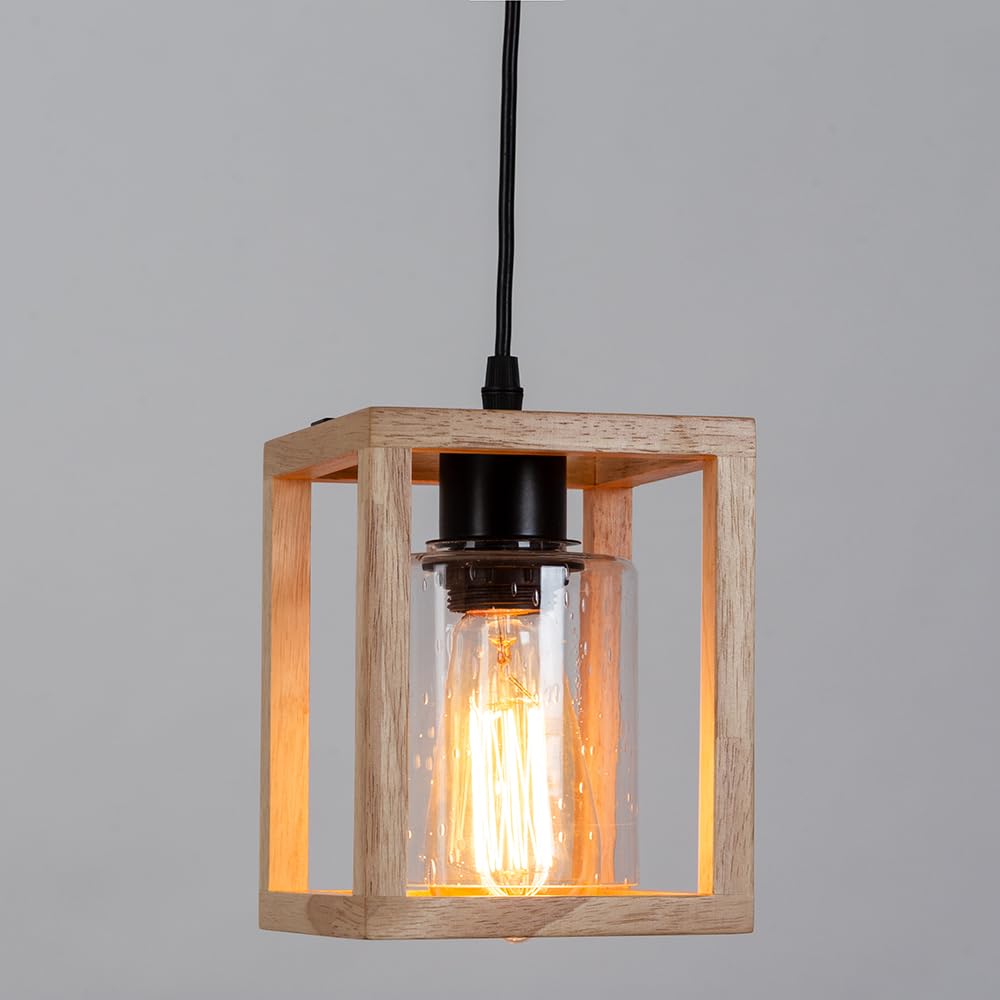 Lámpara colgante de techo para bombilla LED, cristal y metal en acabado negro, con cable y enchufe, luz interior para cocina