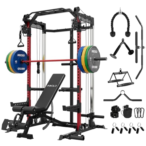 Mikolo Power Cage, 2000LB Power Rack with Independent Dual Pulley