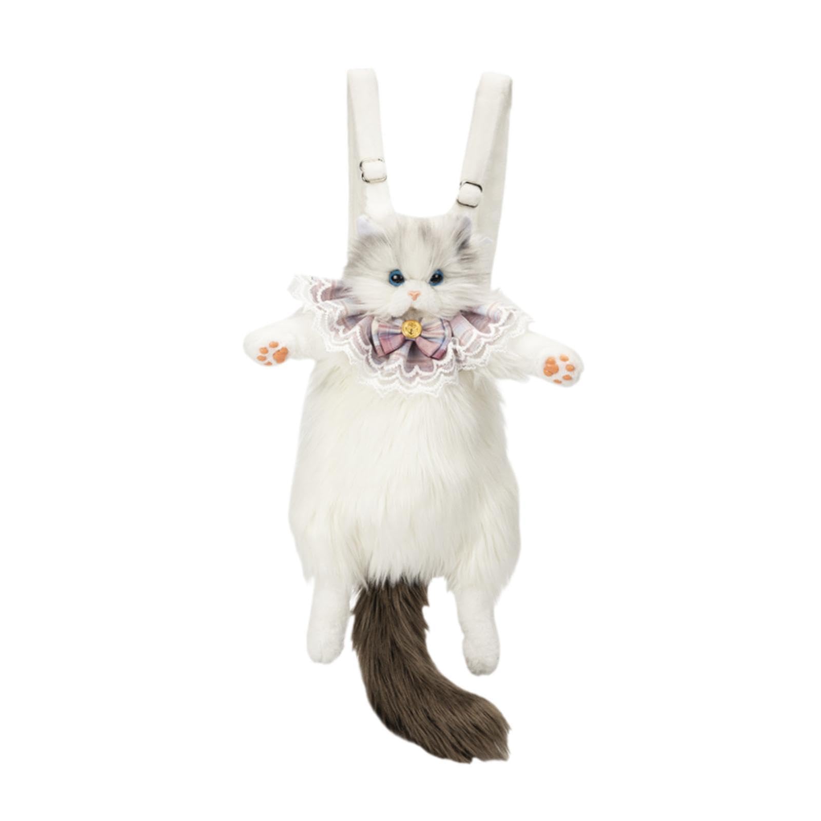 MERISHOPP®Cute Stuffed Cat Shaped Backpack Soft Travel Daypack for Adults Street Girls Gray|Clothing, Shoes & Accessories-image-35
