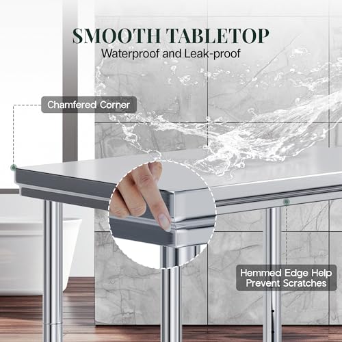 Image of Jocisland 24 inch x 36 inch Stainless Steel Table for Prep & Work, Food-Grade Stainless Steel with Wheels, Adjustable Under Shelf & Safe Design for Restaurant, Home and Outdoor