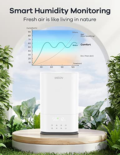 Welov Air Humidifiers For Bedroom Large Room 5X Faster, 6L Boostmist™ Quiet Ultrasonic Cool Mist Humidifier For Plants/Kids, 90Hrs Air Vaporizer With Humidistat, Night Light, Timer, No Leaks #TOP2