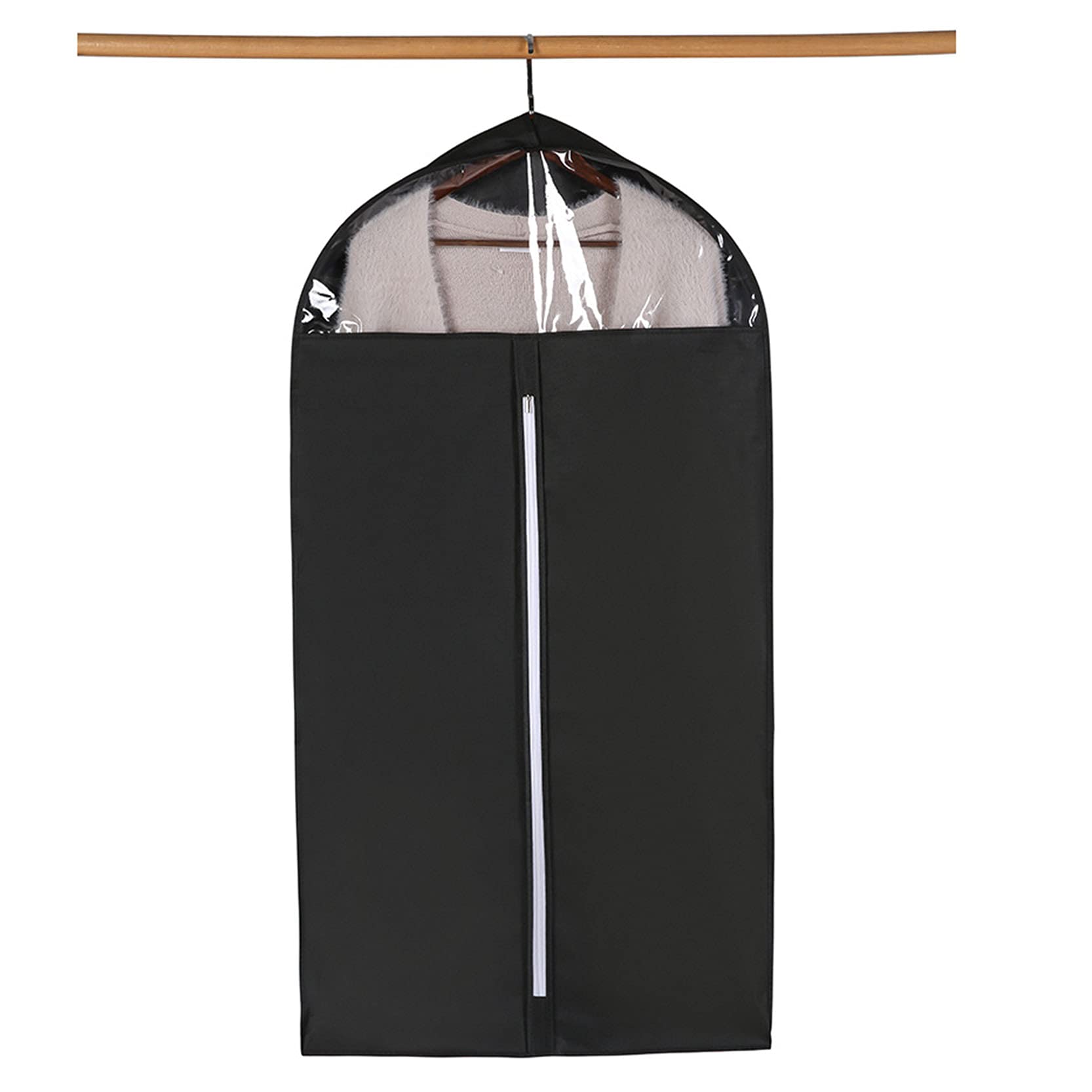 borsa per vestiti, 10 cm for riporre i vestiti, 5 pezzi, sacchetti copriabiti in tessuto non con cerniera e finestra trasparente, traspiranti, bianchi, 60 x 90(Black,60x10x90cm)