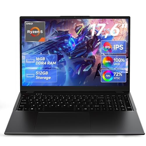 jumper 2026 Gaming Laptop 17 6 Zoll IPS 1920X1200 16GB DDR4 RAM 512GB SSD AMD R5 3500U(bis zu 3 7GHz) Leuchtende Tastatur Leichte Business und Studenten Notebook Vollfunktionale Typ-C/HDMI/WiFi6