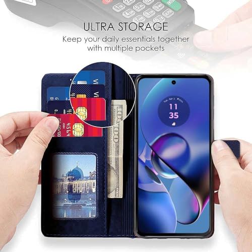 Image of TOUCCH Flip case for Motorola Moto G54 5G | Moto G64 5G| Leather Finish Cover & Flexible Stand Design | Card and Money Pocket | Blue