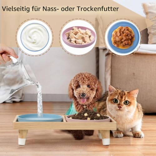 JAZUIHA Katzennapf Flach Erhöht mit 2X 18cm Schalen Schnurrhaarfreundlich