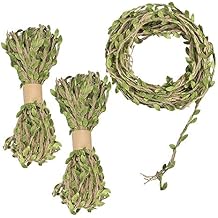 YuCool 98 Feet 5MM Burlap Leaf Ribbon, Natural Wall Hanging Jute Vine Twine with Artificial Green Leaves for Rustic Wedding,Home,Garden,Jungle Party Decorations and DIY Crafts Decor3 Rolls