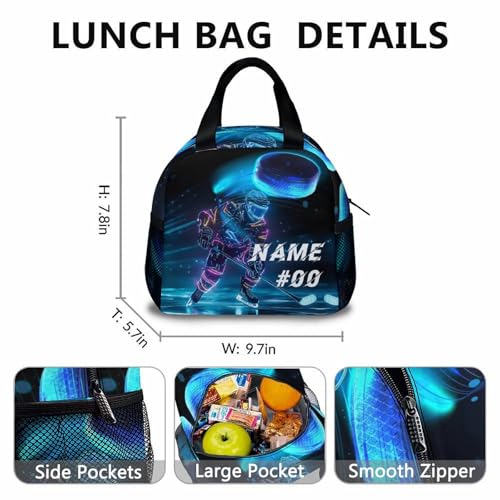 Kids Boys Backpack, Custom Hockey Backpacks, Cool Sports Backpack Lunch Box, Set of 3 Custom Ice Hockey Schoolbag for Boys Girls, 17 Inch Student Bookbag and Pencil Case Bundle for Travel School3