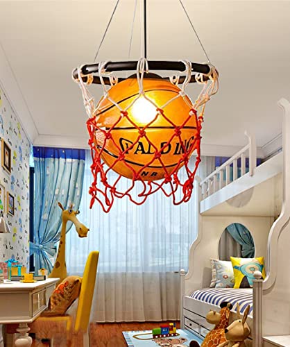 Creative Basketball Hanging Light Fixtures Pendant Lighting Chandelier Lamps, Ceiling Lights with Glass Lampshade for Children Bedroom Reataurant Bar Shops