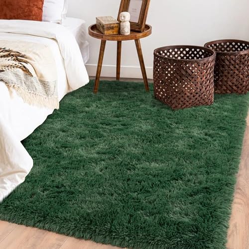 Rugs for Living Room 5x7, Soft Shaggy Modern Shag Area Rug for Bedroom, Upgrade Non-Slip Plush Fluffy Carpet for Kids Boys Girls Room Home Decor Aesthetic, Blackish Green