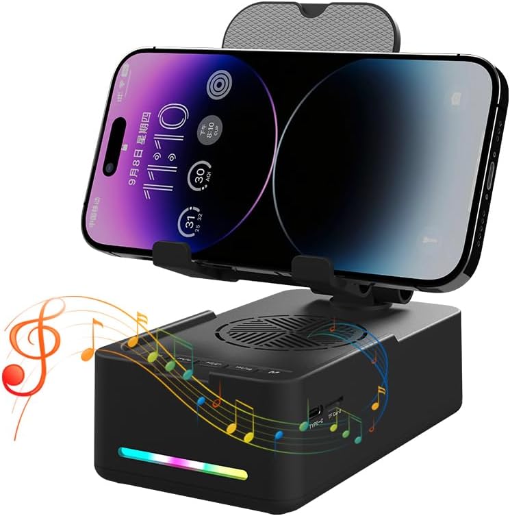 Foldable Phone Stand with Speaker, Gifts for Men Women, Wireless Bluetooth Speaker with Cell Phone Stand and Anti-Slip Base Led RGB Light HD Surround Sound Compatible with Phones, Tablets