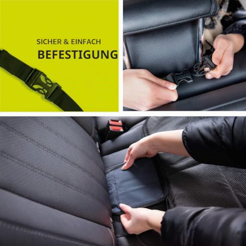 hauck Sit on Me Deluxe, Schwarz - Universal Kindersitzunterlage Autositzschoner 120 x 46 cm, Isofix Geeignet, Wasserabweisend, Sitzschutz Sitzschoner Auto Kindersitz mit Netztaschen