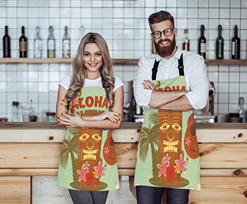 Wondertify Hawaiian Style Apron,Seaside Palm Trees And Beautiful Flowers Bib Apron With Adjustable Neck For Men Women,Suitable For Home Kitchen Cooking Waitress Chef Grill Bistro Baking Bbq Apron #TOP1