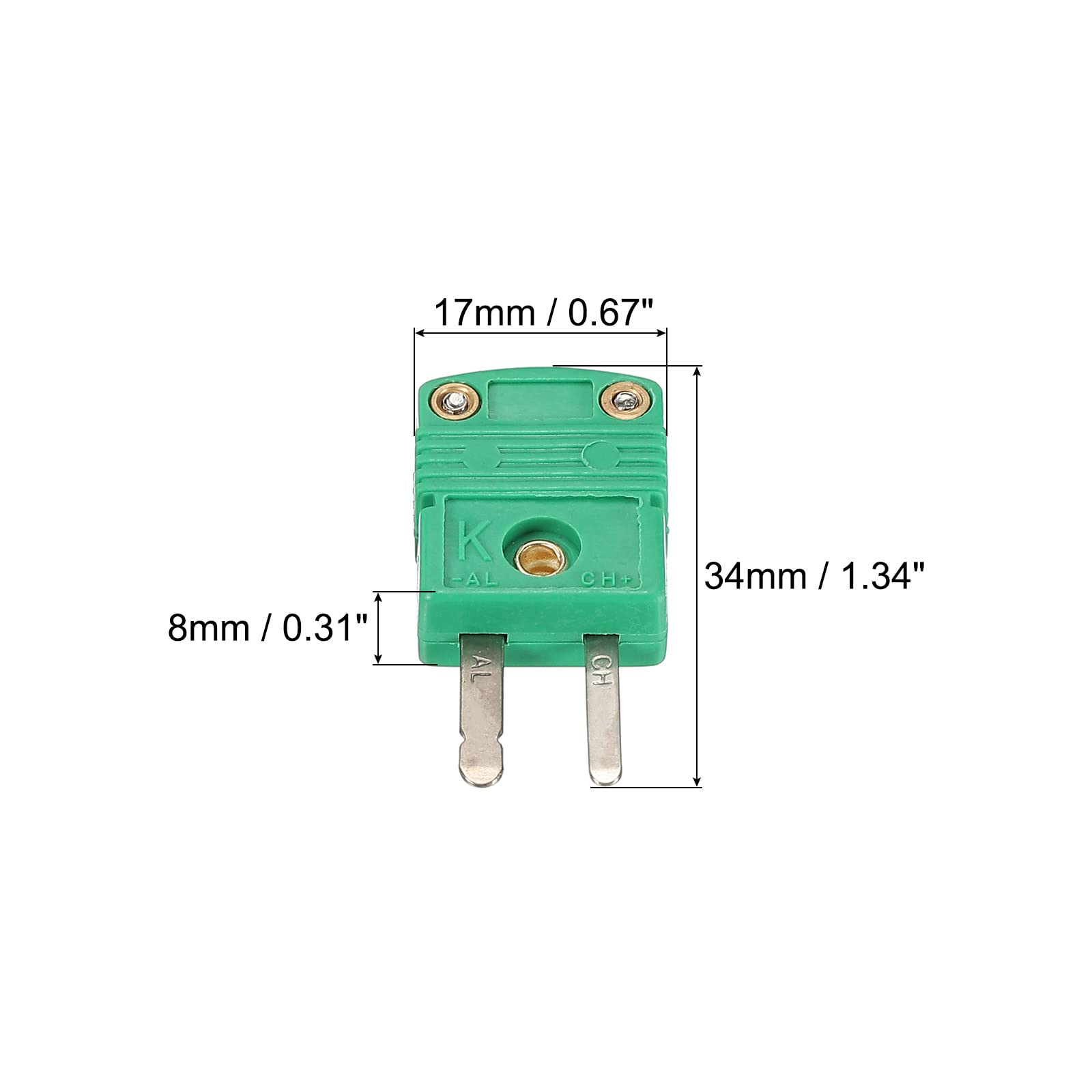 sourcing map K Termopara kabel Złącza męskie Wtyczka adaptera wysokotemperaturowego 220°C (428°F) do czujnika termopary Sonda Zielony