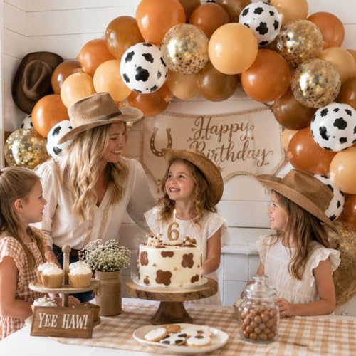 Image of Blush Brown Cow Print Balloons Cowboy Birthday Decorations Western Farm Party 60pcs 12inch Nude Brown Helium Latex Balloons for Arch Tan Coffee Balloon Farmhouse Country Cowgirl Decor