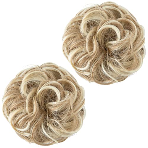 SARLA 2PCS Messy Bun Hair Pieces for Womens Synthetic Scrunchies Buns Extension Hairpieces Updo Pony Tail Dirty Blonde - Image 2