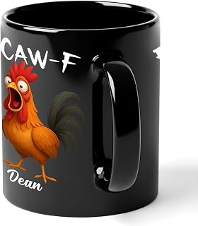 Customized Name Caw F Chicken Crazy Sarcastic Coffee Mug Gift For Men Women Employee Boss, Personalized Caw-F Chicken Rooster Humor Fans Mug 11 Oz 15 Oz, Funny Rooster Hidden Message Ceramic Teacup