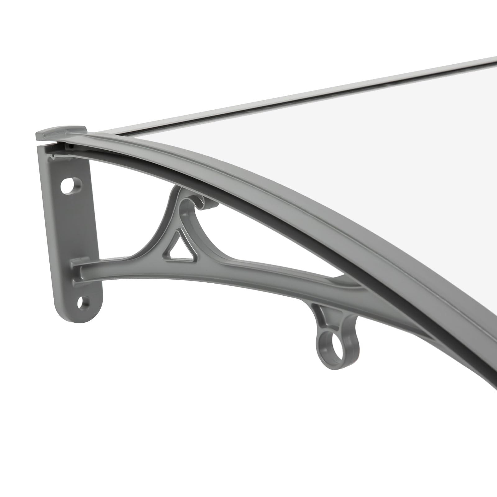 Vordach für Haustür 120 x 60 cm, Aluminium Regenschutz Überdachung Haustür für Balkone Dächer Höfe Garagen Terrassen Veranden (Silber+Transparent)