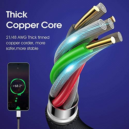 CyvenSmart USB Type C Cable, USB A 2.0 to USB-C 3 Pack Fast Charger Extra Long Durable TPE Cord Compatible with Samsung Galaxy S10 S9 S8 Plus Note 9 8,LG V50 V40 G8 G7 Thinq, Moto Z (3)