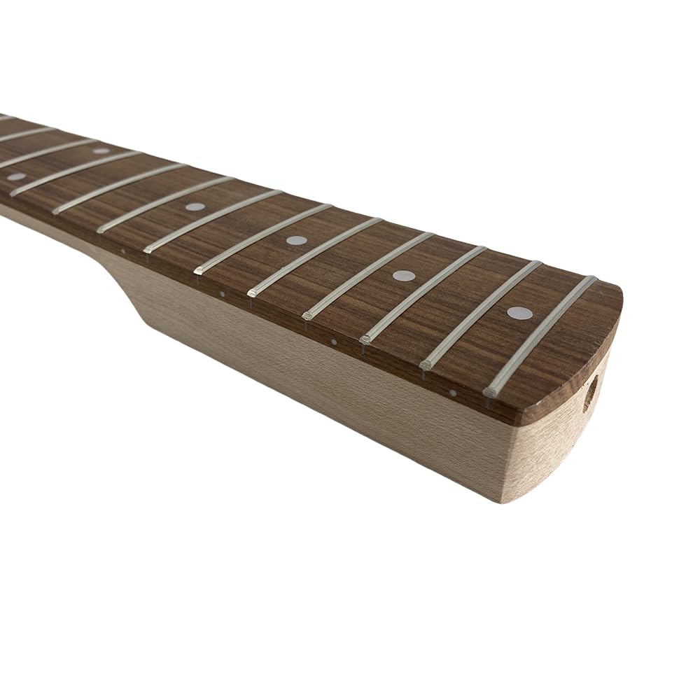 Manche de rechange pour guitare basse style J - Échelle de 86,4 cm, 21 frettes, touche en érable/palissandre - Incrustation de points - Talon de 65 mm, écrou de 38 mm, réglage du bas