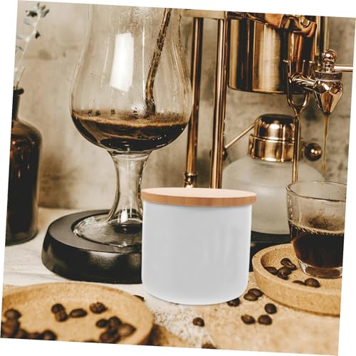 Envase cerámico con tapa hermética de madera blanco miniatura 5