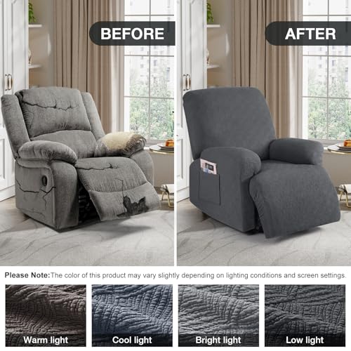 Image of Timeles Recliner Covers Recliner Chair Covers Reclining Couch Covers Sofa Slipcovers Stretch Soft Washable (One-Seater, Charcoal Gray)