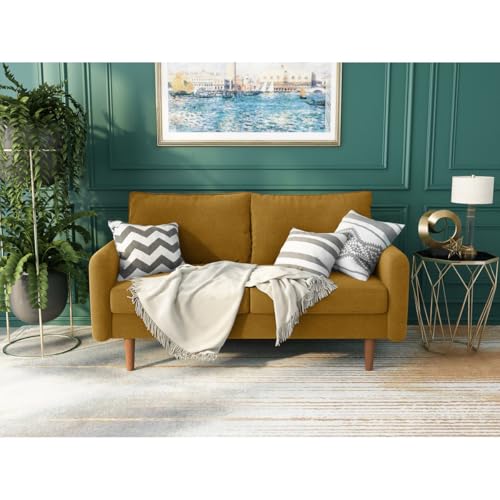 Image of Morrone Velvet Loveseat 2-Seater Sofa, Modern Upholstered Couch for Living Room, Bedroom and Office, Plush Cushion Accent Seating Furniture (Mustard, 2 Seater)