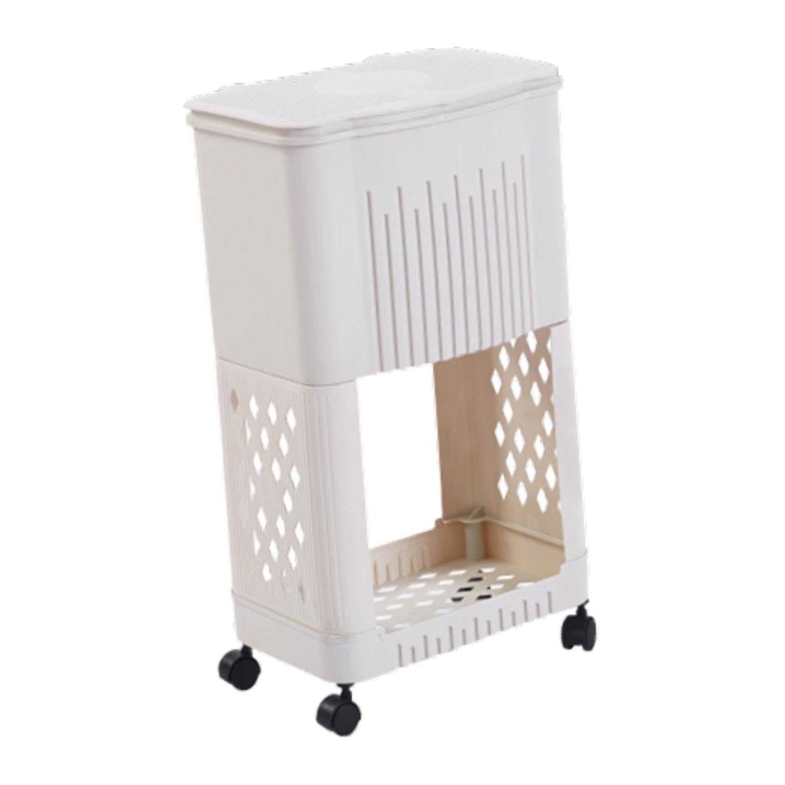 Cestino per La Spazzatura da Cucina, Cestino Stretto con Ripiano Portaoggetti, Contenitore per La Spazzatura Salvaspazio, Decorazione con Coperchio PE, 2 Livelli 29 Cm X 18 Cm X 48 Cm
