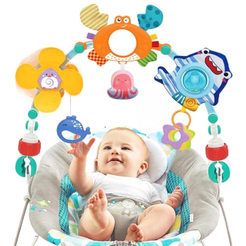 Image of Baby Stroller Car Seat Toys: Adjustable Stroller Arch Carseat Toys Baby Infant Newborn Toys 0-3 0-6 Months - Montessori Sensory Travel Crib Bouncer Bassinet Activity Toys for Boy Girl 0 3 6 9 12 Month
