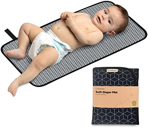 Portable Diaper Changing Pad - Waterproof Foldable Baby Changing Mat - Travel Diaper Change Mat - Lightweight Changing Pads for Baby - Baby Changer - Machine Washable (Black Geo)