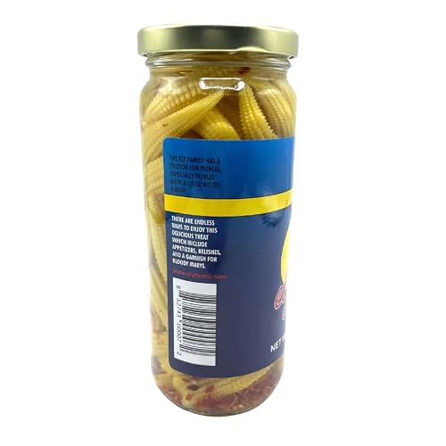 Ely Farms | Pickled Baby Corn | Sweet and Spicy | Zesty Pickle Flavor | Made in Nebraska USA | Appetizer Platter | 16 oz Jar