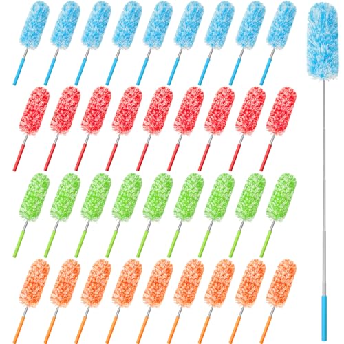 Image of Tanlade 36 Pcs Microfiber Feather Duster for Cleaning 13-31 Inch Extendable Cobweb Dusters Ceiling Fan Duster Washable Bendable Tool for Office Car Window Furniture (Bright Color)