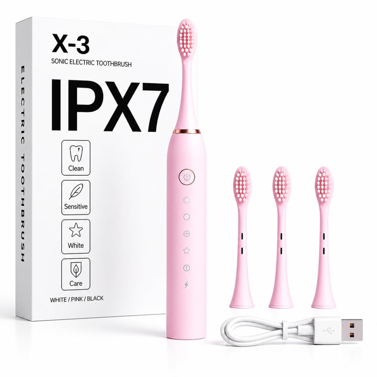 Escova de Dente Elétrica Recarregável USB Escova Dental Ultrassônica IPX7 6