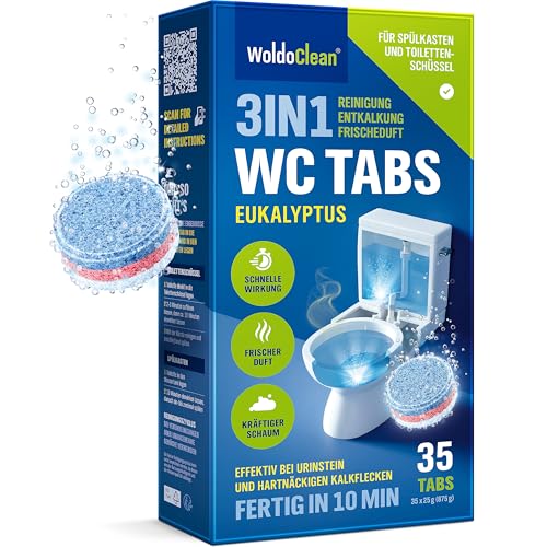 WoldoClean 3in1 WC Tabs Eukalyptus 35 x 25g - Toiletten Reiniger Tabletten gegen Kalk & Urinstein für Sanitäranlage, Urinal & Abfluss