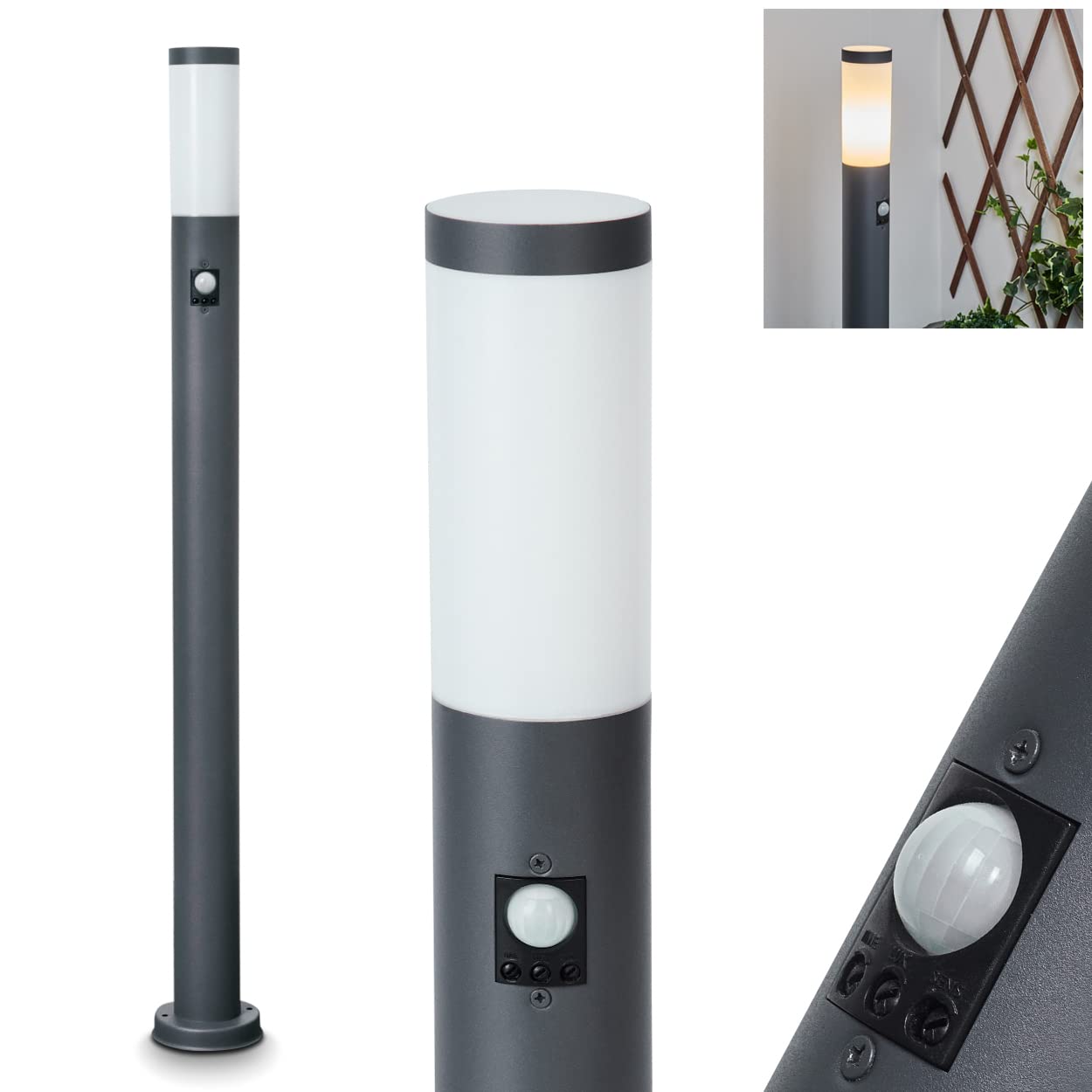 HOFSTEIN Wegeleuchte Sessa, Außenwegeleuchte mit Bewegungsmelder aus Metall/Kunststoff in Antrazit/Weiß, moderne Außenleuchte für Garten, Außenbereich, Hof, Terrasse, Höhe 110 cm, E27, IP44