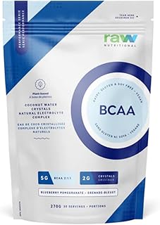Raw Nutritional Vegan BCAA | 2:1:1 Ratio Fermented, Vegan-Sourced BCAA | No Artificial Flavours or Fillers | 5g BCAA Per Serving | 30 Servings Per Container | 270G (Blueberry Pomegranate)