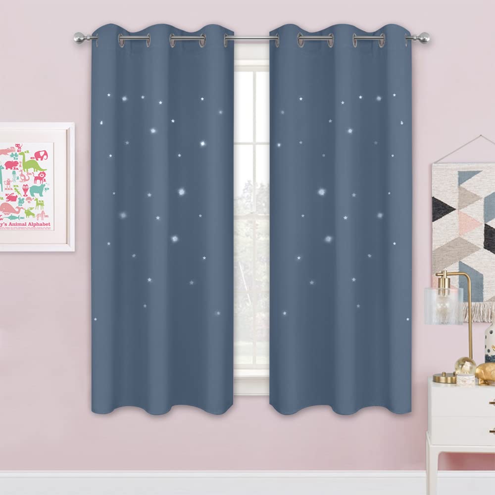NICETOWN Children Window Darkening Curtains, Stone Blue, 2 Panels, W42xL63
