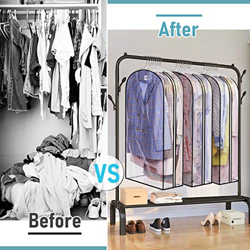 MISSLO Gusseted Clear Suit Covers Garment Bags for Clothes 100cm Waterproof Cothes Covers Protector Bags with Side Zip for Coats, Shirts, Dresses, 3 Packs